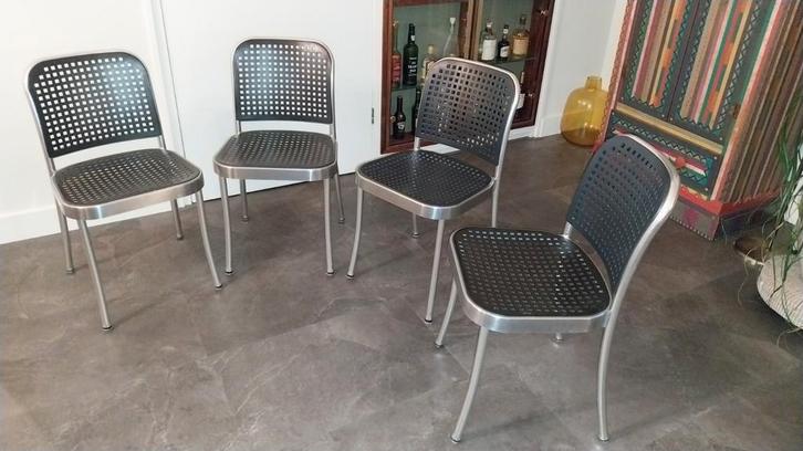 4x De Padova SILVER design eetkamerstoelen (glans), Huis en Inrichting, Stoelen, Zo goed als nieuw, Vier, Kunststof, Metaal, Zwart