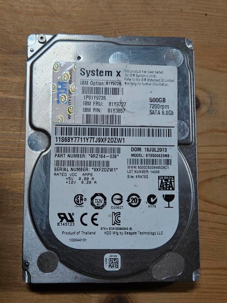IBM 500gb server hardeschijf hdd, Computers en Software, Harde schijven, Gebruikt, Desktop, Intern, HDD, SATA, Ophalen of Verzenden