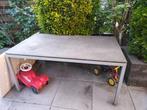 Doorleefde tafel, Belgisch leisteen 90x160, Ophalen, Gebruikt, Rechthoekig, Metaal