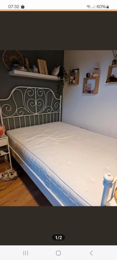 Bed wit metaal 1.40 bij 2.00 m, Huis en Inrichting, Slaapkamer | Bedden, Tweepersoons, 140 cm, Metaal, Ophalen of Verzenden