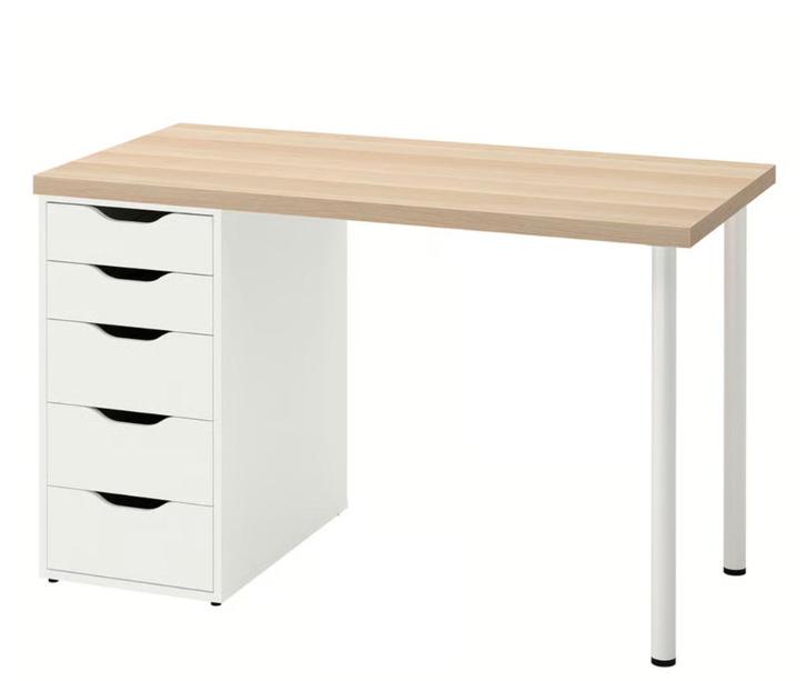 IKEA LAGKAPTEN / ALEX bureau – wit / gelazuurd eikeneffect, Huis en Inrichting, Bureaus, Zo goed als nieuw, Bureau, Ophalen