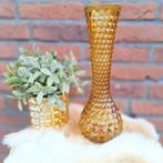 Vintage amber gele glazen Empoli fles uit de 70's, H 30 cm, Ophalen of Verzenden