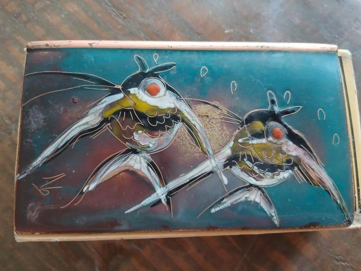 Vintage luciferdooshouder + vintage luciferdoosje, Verzamelen, Blikken, Gebruikt, Overige, Ophalen of Verzenden