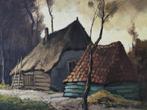 Jos van Dijk (1931-2000) -Landschap met landweg en boerderij, Antiek en Kunst, Ophalen of Verzenden