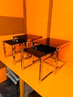 Vintage nesting set van twee tafelstjes rookglas en chrome, Ophalen