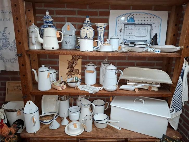 Grote partij wit emaille keukengerei, Antiek en Kunst, Antiek | Emaille, Ophalen