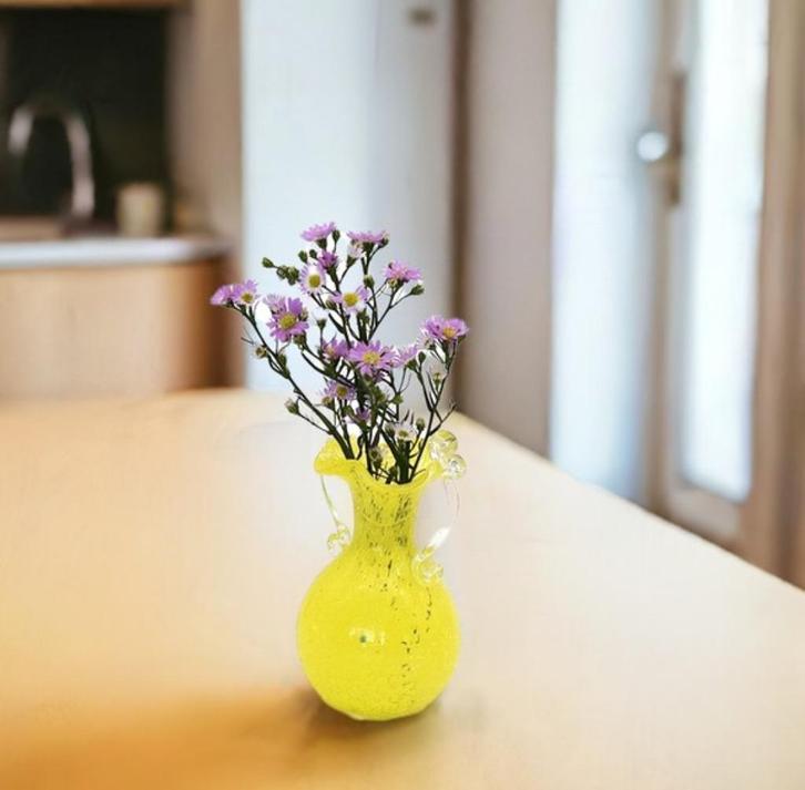 Vintage Murano-stijl handgeblazen gele kunstglazen vaas, Huis en Inrichting, Woonaccessoires | Vazen, Zo goed als nieuw, Geel