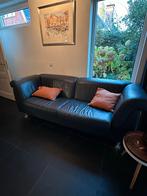 Blauwe leren bank van Hulshoff - 2,30m breed, Ophalen, Zo goed als nieuw, Rechte bank, 200 tot 250 cm