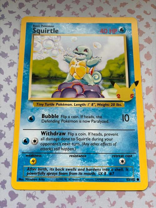 JUMBO Squirtle (BS 63) Base Set Celebrations stamp, Hobby en Vrije tijd, Verzamelkaartspellen | Pokémon, Zo goed als nieuw, Boosterbox