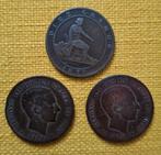 Set van drie bronzen 10 centimos Spanje, Ophalen of Verzenden, Overige landen