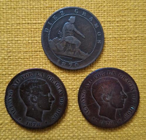 Set van drie bronzen 10 centimos Spanje, Postzegels en Munten, Munten | Europa | Niet-Euromunten, Overige landen, Ophalen of Verzenden