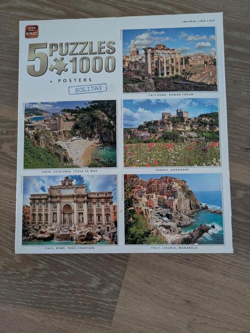 King doos met 5 Holiday legpuzzels van elk 1000 stukjes, Hobby en Vrije tijd, Denksport en Puzzels, Zo goed als nieuw, Ophalen of Verzenden