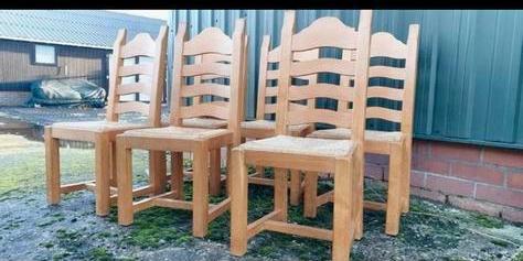 6 blank eikenhout eetkamer stoelen, Huis en Inrichting, Stoelen, Gebruikt, Vijf, Zes of meer stoelen, Hout, Riet of Rotan, Overige kleuren