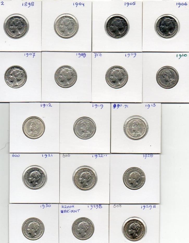 WILHELMINA SET 1/2 GULDENS KOMPLEET 17 STUKS ZIE BESCHRIJ, Postzegels en Munten, Munten | Nederland, Setje, ½ gulden, Koningin Wilhelmina