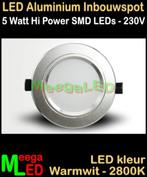 LED WIT aluminium inbouwspot downlight - 5 Watt Warmwit, Huis en Inrichting, Lampen | Spots, LEDinbouwspot, Led, Metaal of Aluminium