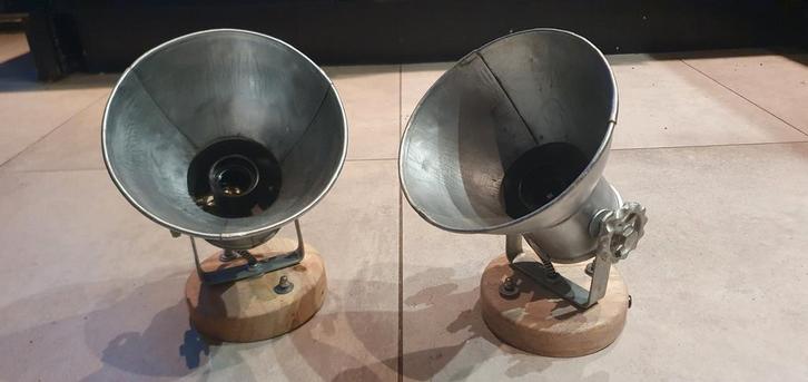 2 Industriële Plafondlampen / Wandlampen, Huis en Inrichting, Lampen | Vloerlampen, Zo goed als nieuw, Minder dan 100 cm, Hout