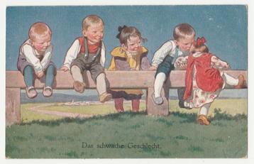 Kinderen op een hekje.   beschikbaar voor biedingen