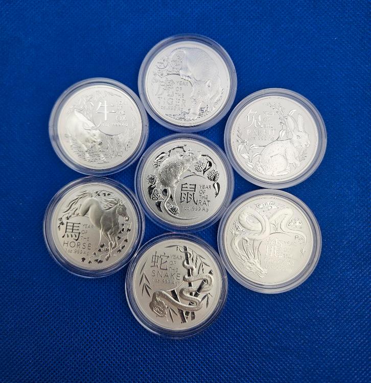 (A384) AUSTRALIA RAM LUNAR 2020 t/m 2026 is 7X ONE OUNCE, Postzegels en Munten, Munten | Oceanië, Zilver, Ophalen of Verzenden