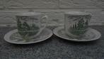 2x groen kop en schotel Bridge Scene Crown Ducal England, Ophalen of Verzenden