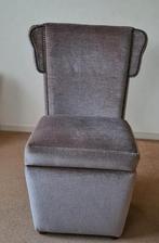 MOET WEG.! Grijs/beige boudoir fauteuil met opbergruimte, Ophalen, Gebruikt, Minder dan 75 cm, Stof