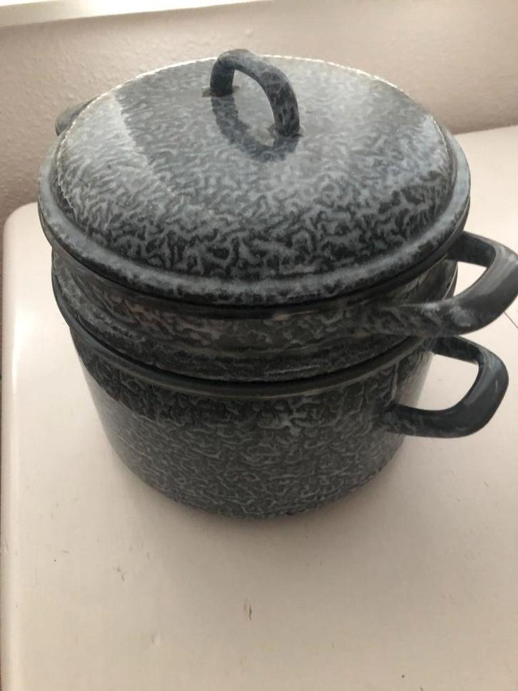 emaille gewolkte rijstpan stoompan rijststomer, Huis en Inrichting, Keuken | Potten en Pannen, Gebruikt, Kookpan of Snelkookpan