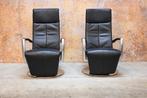 ZGAN 2 zwarte leren Topform design draai / relaxfauteuils, Ophalen, Design, 75 tot 100 cm, Zo goed als nieuw