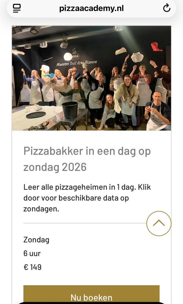 Pizzabakker in 1 dag, Tickets en Kaartjes, Kortingen en Cadeaubonnen, Eén persoon, Overige typen, Cadeaubon