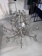 8-armige zilverkleurige kroonluchter met kristallen pendants, Ophalen, Metaal