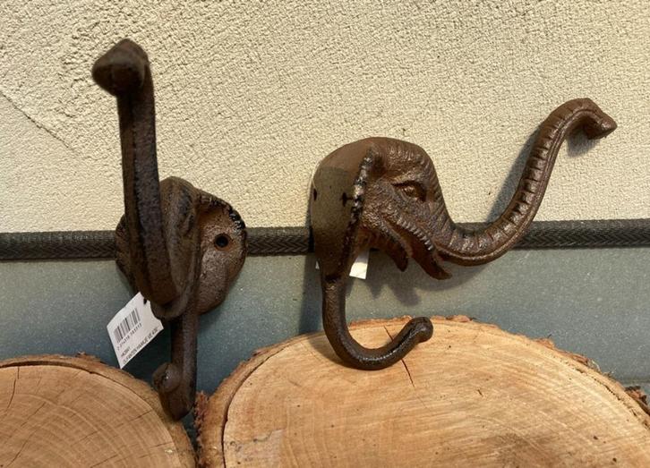 GIETIJZEREN KAPSTOKHAAK OLIFANT DUBBEL NIEUW, Huis en Inrichting, Woonaccessoires | Kapstokken, Nieuw, Wandkapstok, Minder dan 100 cm
