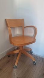 Houten bureaustoel met wielen, Huis en Inrichting, Ophalen of Verzenden, Gebruikt, Bruin, Bureaustoel
