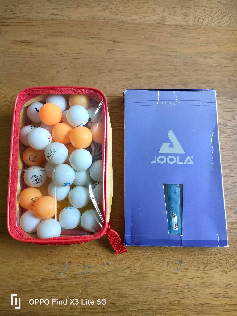 Joola Rosskopf batje en oude stijl balletjes, Sport en Fitness, Tafeltennis, Gebruikt, Net, Batje(s) of Balletje(s), Ophalen of Verzenden