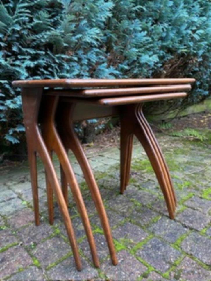 vintage jaren '60 mimiset, Huis en Inrichting, Tafels | Bijzettafels, Gebruikt, Rechthoekig, 45 tot 60 cm, Minder dan 55 cm, Hout