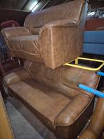 Partij bankstellen, hoekbanken, leer en stof banken, Ophalen, Gebruikt