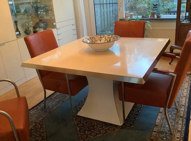 Vintage Italiaans design vierkante eetkamertafel, Huis en Inrichting, Tafels | Eettafels, Gebruikt, 100 tot 150 cm, 100 tot 150 cm