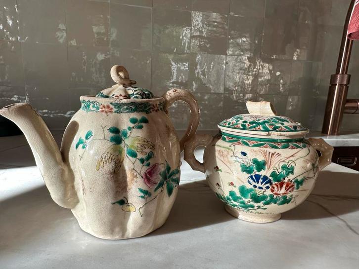 Antiek Chinese Theepot en Suikerpot Set 19e eeuw, Antiek en Kunst, Antiek | Keramiek en Aardewerk, Ophalen of Verzenden