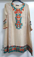 Maat M  beige geborduurde indiase Marokkaanse jurk tuniek, Ophalen of Verzenden, Zo goed als nieuw, Maat 38/40 (M), Beige