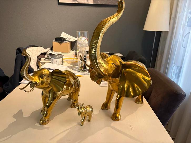 Koperen Olifanten Beelden Set, Antiek en Kunst, Antiek | Koper en Brons, Ophalen