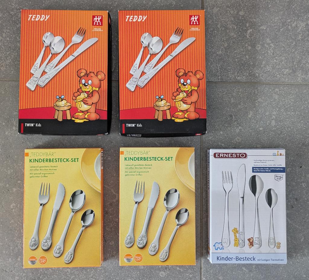 NIEUW! Mooi 4-delig Teddy kinderbestek van o.a. Zwilling, Ophalen of Verzenden, Nieuw, Rvs of Chroom
