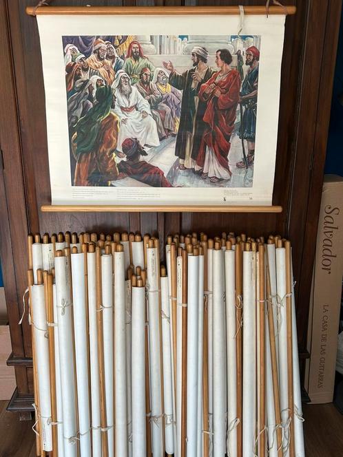 50x Religieuze Wandplaten, Schoolplaten jaren 50 zgan, Antiek en Kunst, Antiek | Schoolplaten, Geschiedenis, Ophalen of Verzenden
