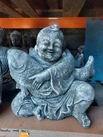 Lachende Boeddha met Koi Karper Tuinbeeld, Ophalen of Verzenden, Zo goed als nieuw, Beton, Boeddhabeeld
