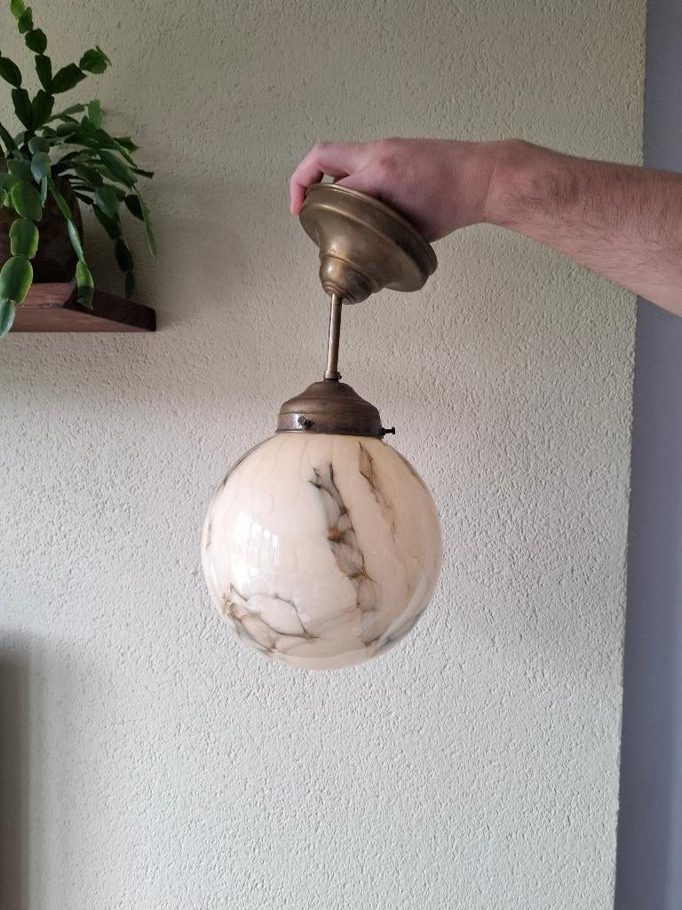 Vintage Art deco hanglamp plafondlamp marmer motief, Huis en Inrichting, Lampen | Plafondlampen, Ophalen of Verzenden, Gebruikt