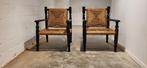 Set van 2 hout en touw stoelen uit de jaren 60/70, Ophalen, Gebruikt, Twee, Bruin
