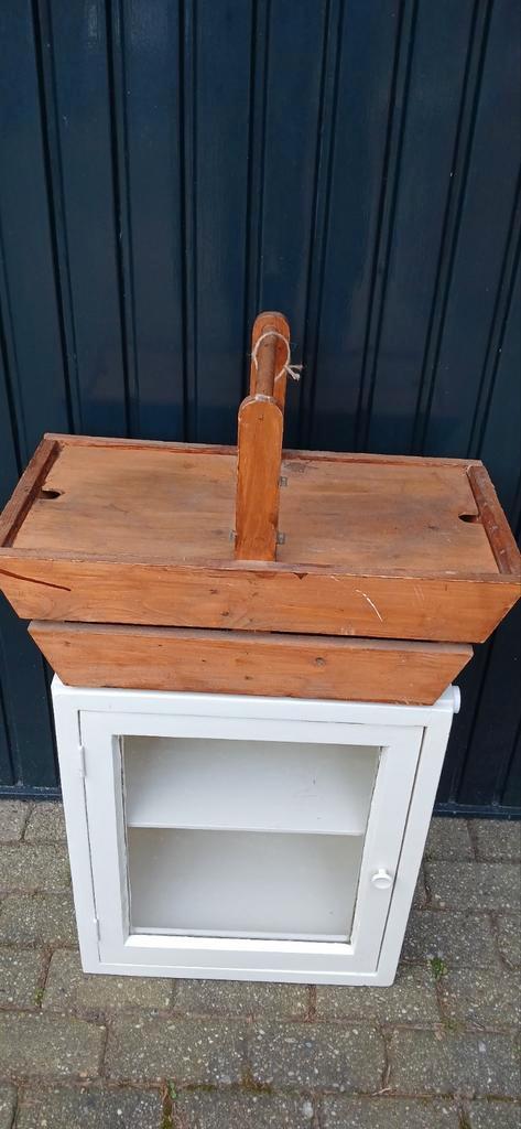 Kist met 2 klepdeksels, hout opbergbox,  draagmand decoratie, Huis en Inrichting, Woonaccessoires | Overige, Ophalen of Verzenden