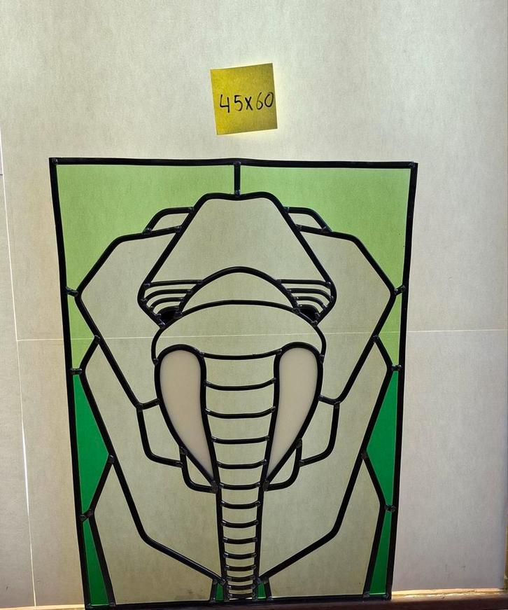 Glas in Lood Paneel - Olifant Design, Huis en Inrichting, Woonaccessoires | Schilderijen, Tekeningen en Foto's, Ophalen of Verzenden