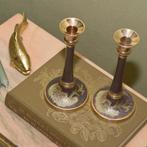 Geëmailleerd messing cloisonne lotus kandelaars, Ophalen of Verzenden, Koper of Brons