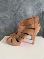 Manfield pumps hakken leren sandalen cognac suède leer 40, Bruin, Zo goed als nieuw, Manfield, Sandalen of Muiltjes