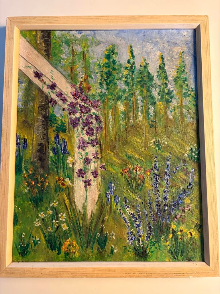 Bloemenschilderij in lijst 1968, Antiek en Kunst, Ophalen of Verzenden