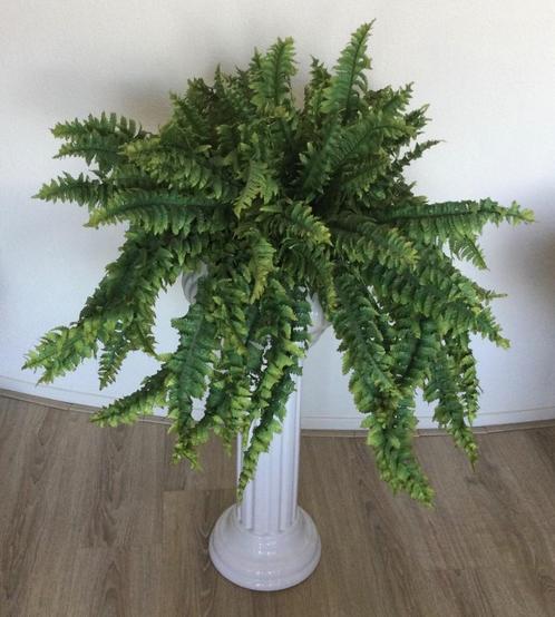 Witte aardewerk piëdestal zuil pilaar incl pot + kunst varen, Huis en Inrichting, Woonaccessoires | Zuilen en Pilaren, Gebruikt