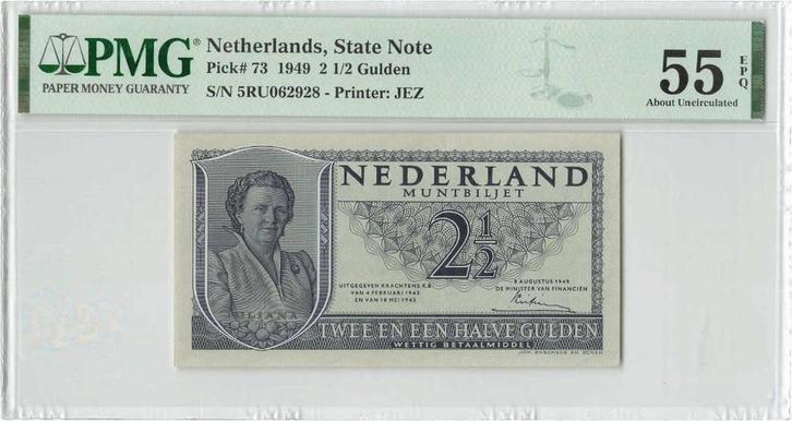 Vrijwel UNC biljet 2,5 gulden 1949, muntbiljet Juliana | PMG, Postzegels en Munten, Bankbiljetten | Nederland, 1 gulden, Ophalen of Verzenden