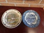 2 Engelse wandborden, polychroom en blauw-wit., Verzenden